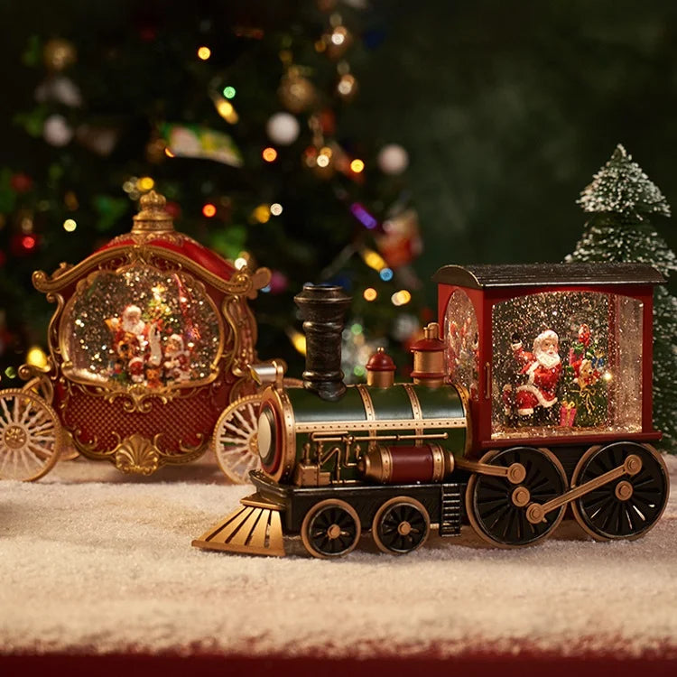 🎁 Christmas Gift 🚂🎅 Christmas Train Illuminated, Lantern Decoration With Snow Globe, Santa Claus.