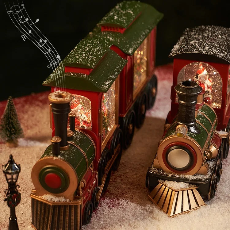 🎁 Christmas Gift 🚂🎅 Christmas Train Illuminated, Lantern Decoration With Snow Globe, Santa Claus.