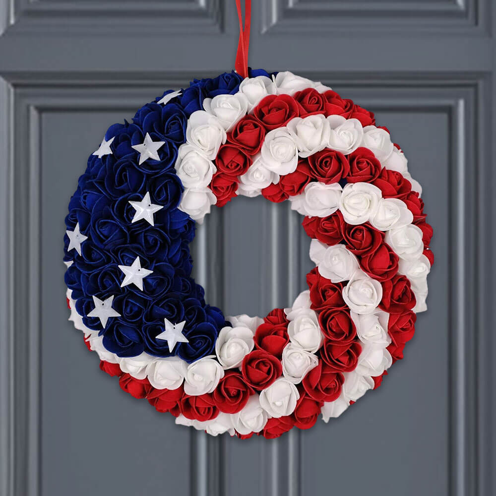 Rose Patriotic Wreath Memorial Veterans Day 4th Of July