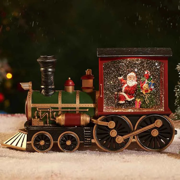 🎁 Christmas Gift 🚂🎅 Christmas Train Illuminated, Lantern Decoration With Snow Globe, Santa Claus.