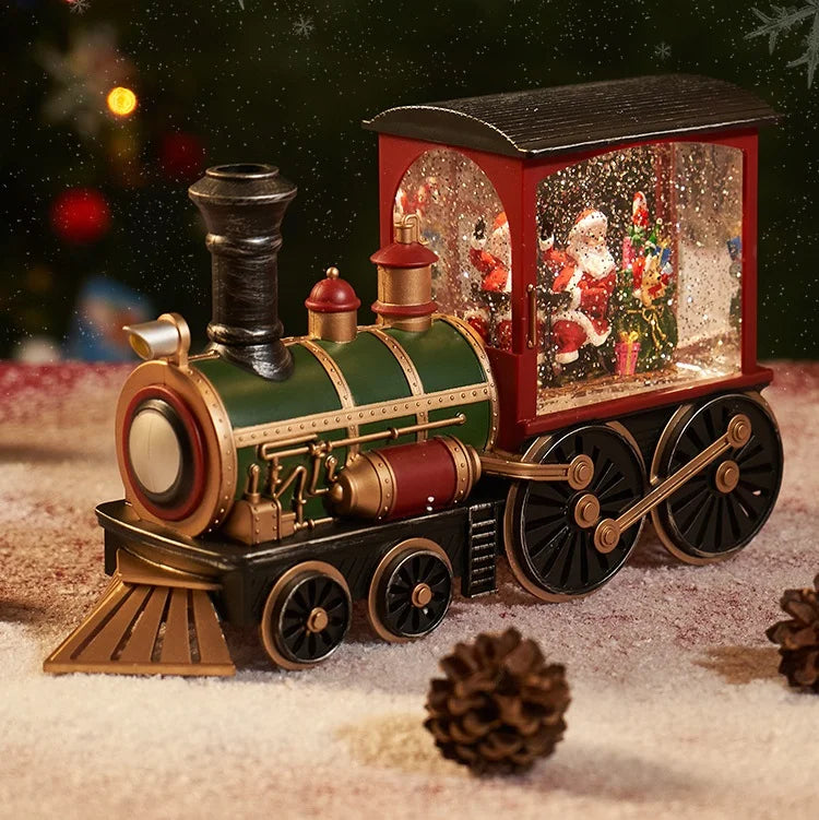 🎁 Christmas Gift 🚂🎅 Christmas Train Illuminated, Lantern Decoration With Snow Globe, Santa Claus.