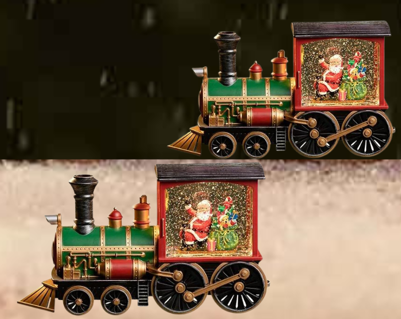 🚂 Christmas Train Illuminated, Lantern Decoration With Snow Globe, Santa Claus.