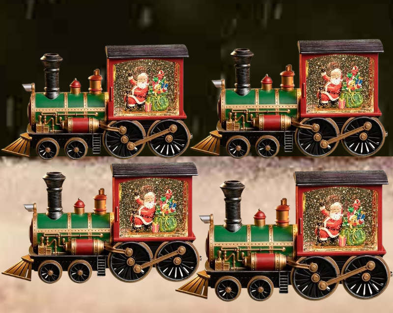 🎁 Christmas Gift 🚂🎅 Christmas Train Illuminated, Lantern Decoration With Snow Globe, Santa Claus.